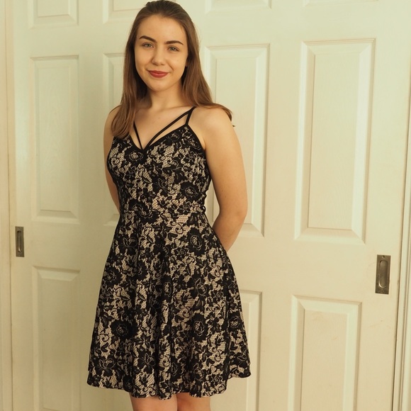 Spaghetti Strap Black Lace Dress W/Sandy Undertone - Picture 2 of 6